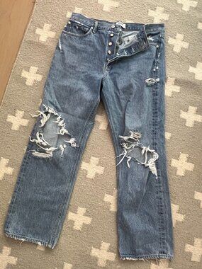 Agolde 90's Mid Rise Loose Fit Distressed Rigid Denim Medium Wash Size 31